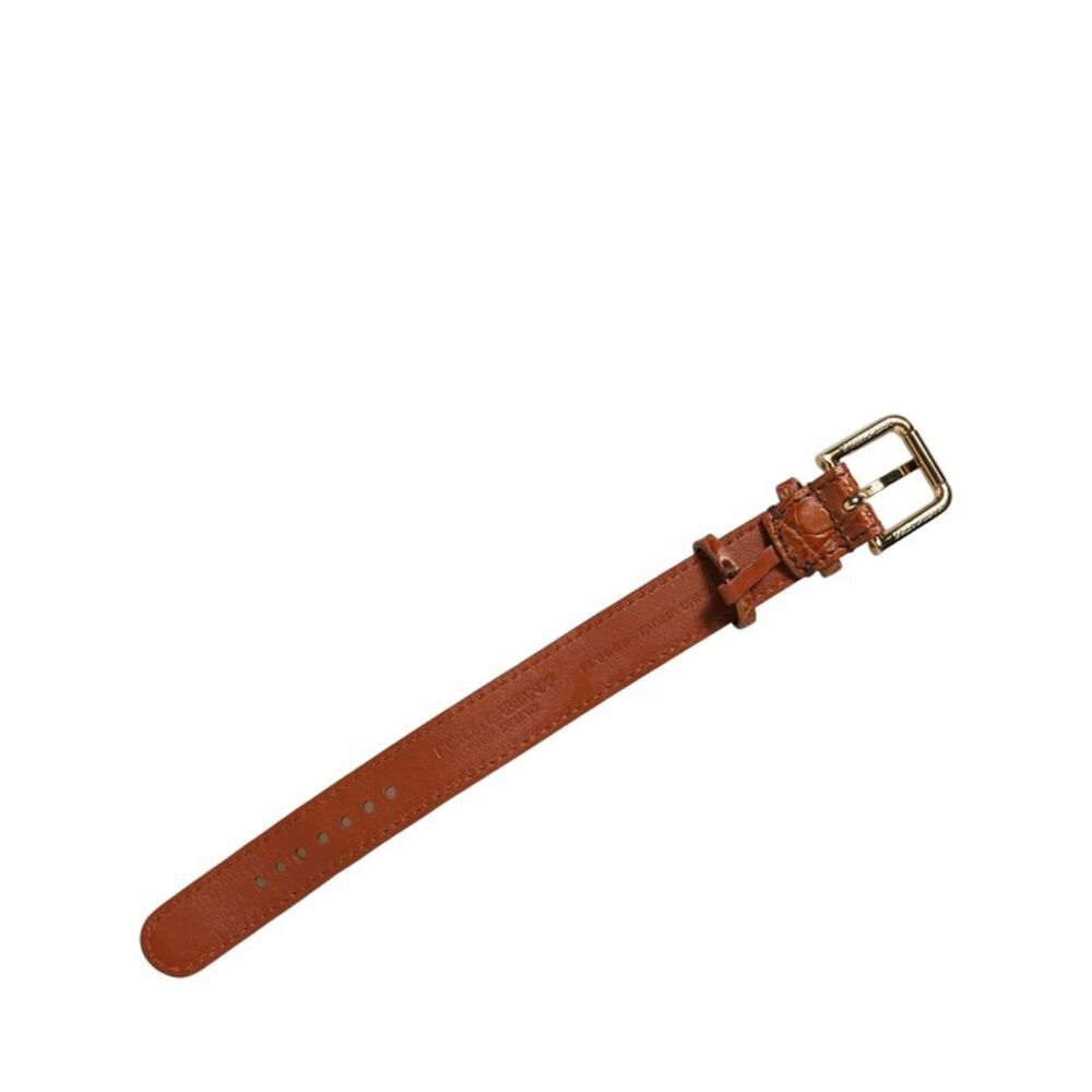 Dolce & Gabbana Brown Textured Leather Gold Buckle Belt Strap Women's Bracelet - Picture 3 of 6